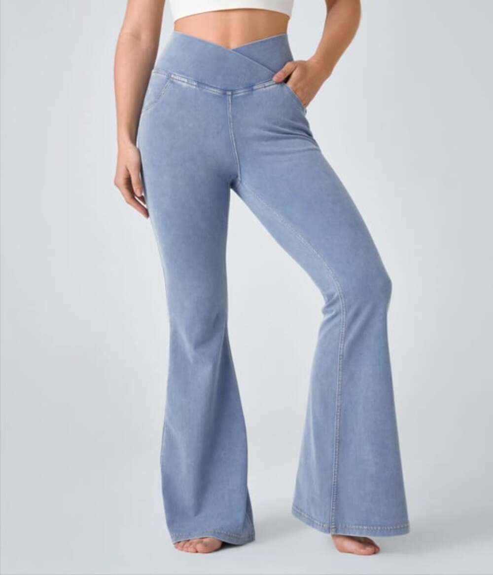 Halara Flex High Waisted Crossover Pocket InstantCool Washed Casual Jeans y2k st